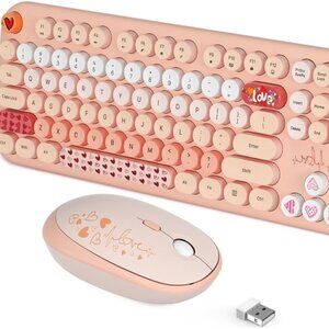 Wireless Keyboard and Mouse 104 Round Keys Full-Size Cute Colorful Keyboard